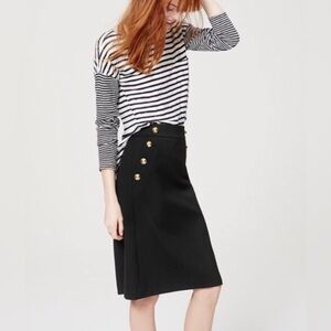 LOFT Sailor Pencil Skirt Gold Tone Buttons Nautical Professional in Black Size 8